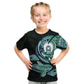 Whale and Dhari Torres Strait Islands Kid T Shirt Deep Green Oceanic Tribal Pattern Art