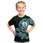 Whale and Dhari Torres Strait Islands Kid T Shirt Deep Green Oceanic Tribal Pattern Art