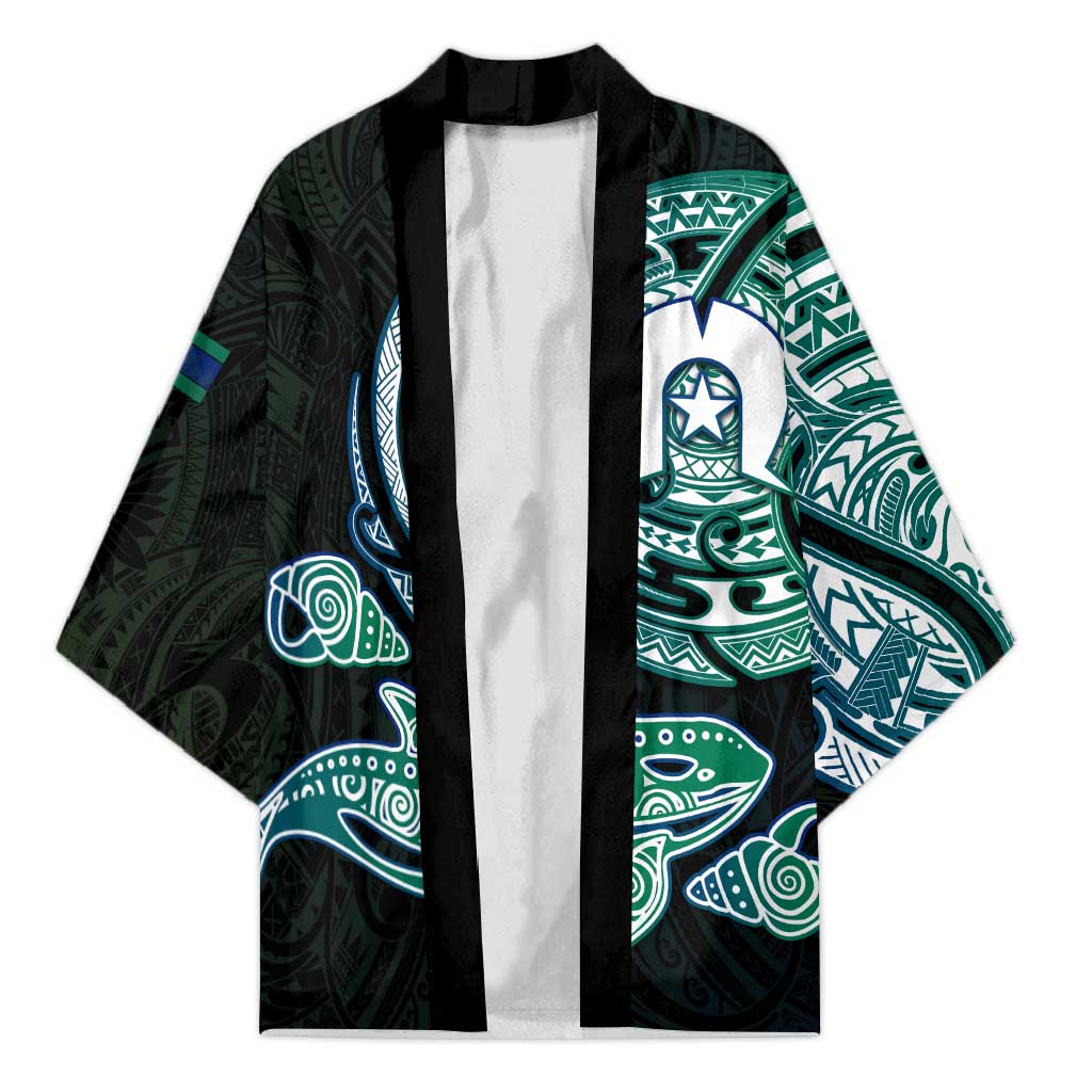 Whale and Dhari Torres Strait Islands Kimono Deep Green Oceanic Tribal Pattern Art