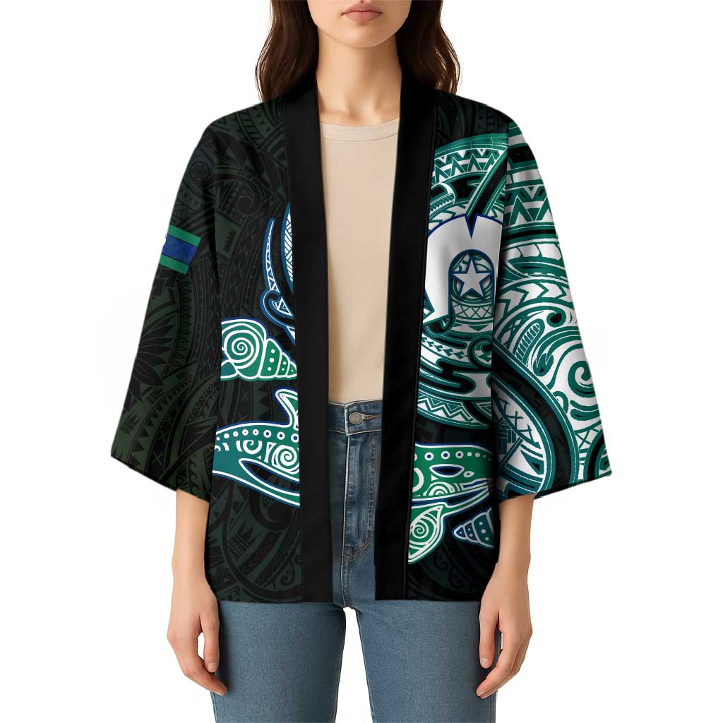 Whale and Dhari Torres Strait Islands Kimono Deep Green Oceanic Tribal Pattern Art