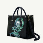 Whale and Dhari Torres Strait Islands Leather Bag Deep Green Oceanic Tribal Pattern Art