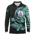 Whale and Dhari Torres Strait Islands Long Sleeve Polo Shirt Deep Green Oceanic Tribal Pattern Art