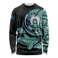 Whale and Dhari Torres Strait Islands Long Sleeve Shirt Deep Green Oceanic Tribal Pattern Art