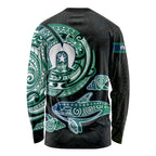 Whale and Dhari Torres Strait Islands Long Sleeve Shirt Deep Green Oceanic Tribal Pattern Art