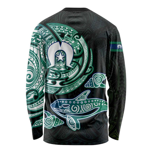 Whale and Dhari Torres Strait Islands Long Sleeve Shirt Deep Green Oceanic Tribal Pattern Art