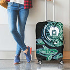 Whale and Dhari Torres Strait Islands Luggage Cover Deep Green Oceanic Tribal Pattern Art