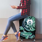 Whale and Dhari Torres Strait Islands Luggage Cover Deep Green Oceanic Tribal Pattern Art