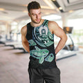 Whale and Dhari Torres Strait Islands Men Tank Top Deep Green Oceanic Tribal Pattern Art