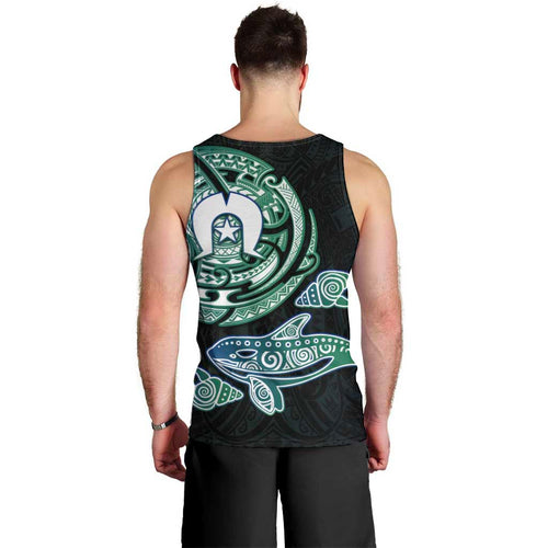Whale and Dhari Torres Strait Islands Men Tank Top Deep Green Oceanic Tribal Pattern Art