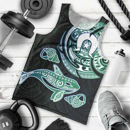 Whale and Dhari Torres Strait Islands Men Tank Top Deep Green Oceanic Tribal Pattern Art