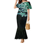 Whale and Dhari Torres Strait Islands Mermaid Dress Deep Green Oceanic Tribal Pattern Art
