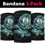 Whale and Dhari Torres Strait Islands Neck Gaiter Deep Green Oceanic Tribal Pattern Art