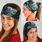 Whale and Dhari Torres Strait Islands Neck Gaiter Deep Green Oceanic Tribal Pattern Art