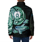 Whale and Dhari Torres Strait Islands Padded Jacket Deep Green Oceanic Tribal Pattern Art