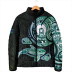 Whale and Dhari Torres Strait Islands Padded Jacket Deep Green Oceanic Tribal Pattern Art