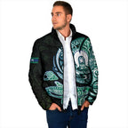 Whale and Dhari Torres Strait Islands Padded Jacket Deep Green Oceanic Tribal Pattern Art