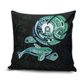 Whale and Dhari Torres Strait Islands Pillow Cover Deep Green Oceanic Tribal Pattern Art