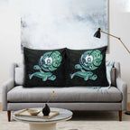 Whale and Dhari Torres Strait Islands Pillow Cover Deep Green Oceanic Tribal Pattern Art