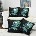 Whale and Dhari Torres Strait Islands Pillow Cover Deep Green Oceanic Tribal Pattern Art
