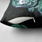 Whale and Dhari Torres Strait Islands Pillow Cover Deep Green Oceanic Tribal Pattern Art