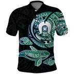 Whale and Dhari Torres Strait Islands Polo Shirt Deep Green Oceanic Tribal Pattern Art