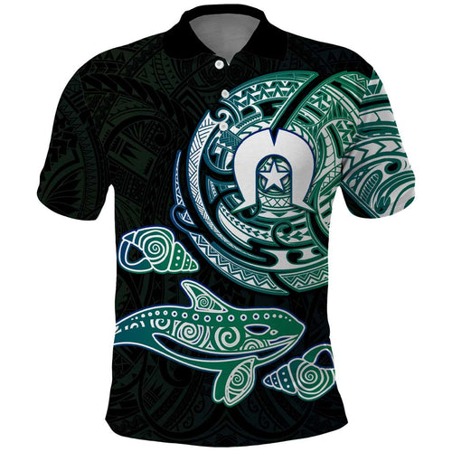 Whale and Dhari Torres Strait Islands Polo Shirt Deep Green Oceanic Tribal Pattern Art