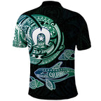 Whale and Dhari Torres Strait Islands Polo Shirt Deep Green Oceanic Tribal Pattern Art