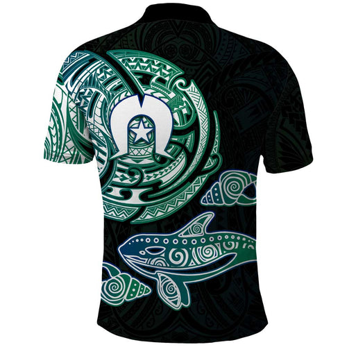 Whale and Dhari Torres Strait Islands Polo Shirt Deep Green Oceanic Tribal Pattern Art