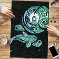 Whale and Dhari Torres Strait Islands Puzzle Deep Green Oceanic Tribal Pattern Art
