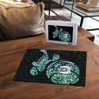 Whale and Dhari Torres Strait Islands Puzzle Deep Green Oceanic Tribal Pattern Art