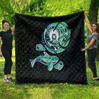 Whale and Dhari Torres Strait Islands Quilt Deep Green Oceanic Tribal Pattern Art