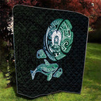 Whale and Dhari Torres Strait Islands Quilt Deep Green Oceanic Tribal Pattern Art
