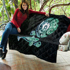 Whale and Dhari Torres Strait Islands Quilt Deep Green Oceanic Tribal Pattern Art