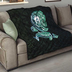 Whale and Dhari Torres Strait Islands Quilt Deep Green Oceanic Tribal Pattern Art