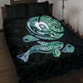 Whale and Dhari Torres Strait Islands Quilt Bed Set Deep Green Oceanic Tribal Pattern Art