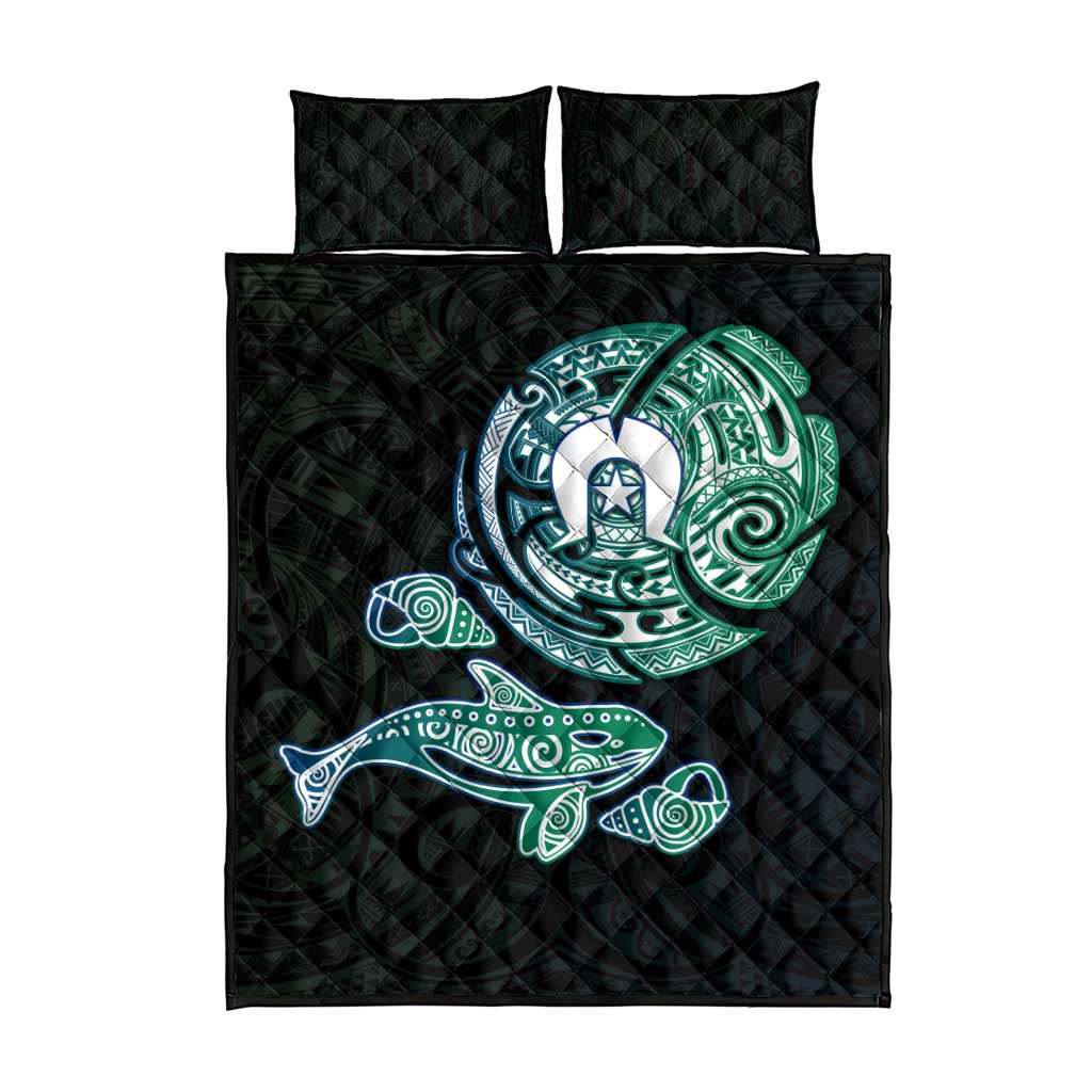 Whale and Dhari Torres Strait Islands Quilt Bed Set Deep Green Oceanic Tribal Pattern Art