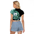 Whale and Dhari Torres Strait Islands Raglan Cropped T Shirt Deep Green Oceanic Tribal Pattern Art