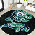 Whale and Dhari Torres Strait Islands Round Carpet Deep Green Oceanic Tribal Pattern Art