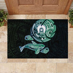 Whale and Dhari Torres Strait Islands Rubber Doormat Deep Green Oceanic Tribal Pattern Art