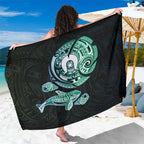 Whale and Dhari Torres Strait Islands Sarong Deep Green Oceanic Tribal Pattern Art