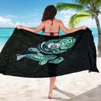 Whale and Dhari Torres Strait Islands Sarong Deep Green Oceanic Tribal Pattern Art
