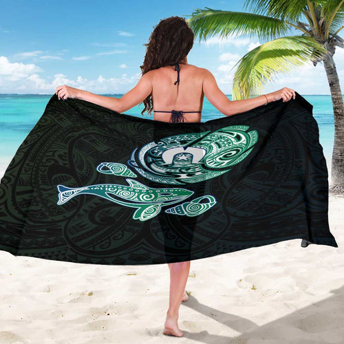 Whale and Dhari Torres Strait Islands Sarong Deep Green Oceanic Tribal Pattern Art