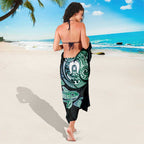 Whale and Dhari Torres Strait Islands Sarong Deep Green Oceanic Tribal Pattern Art
