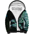 Whale and Dhari Torres Strait Islands Sherpa Hoodie Deep Green Oceanic Tribal Pattern Art