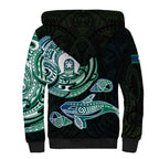 Whale and Dhari Torres Strait Islands Sherpa Hoodie Deep Green Oceanic Tribal Pattern Art