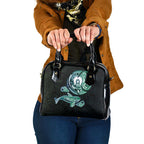 Whale and Dhari Torres Strait Islands Shoulder Handbag Deep Green Oceanic Tribal Pattern Art