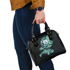 Whale and Dhari Torres Strait Islands Shoulder Handbag Deep Green Oceanic Tribal Pattern Art