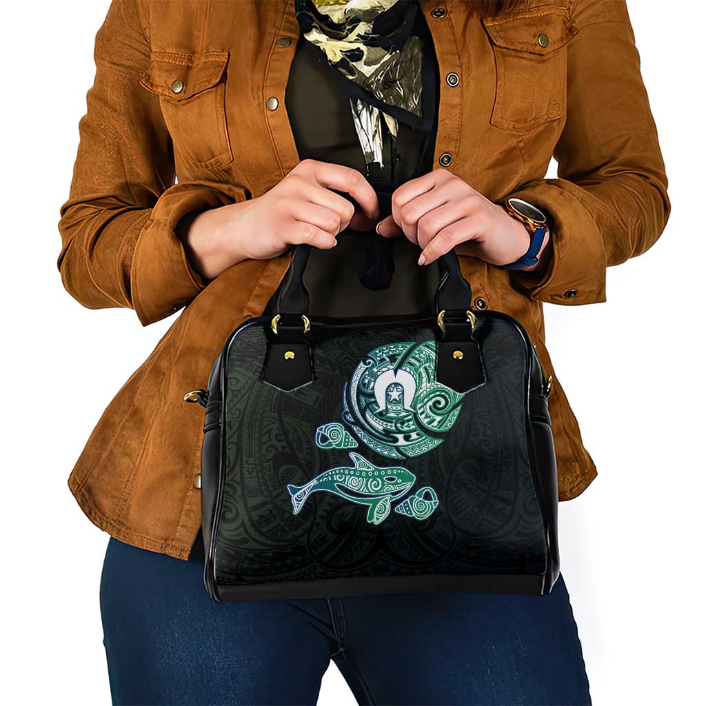 Whale and Dhari Torres Strait Islands Shoulder Handbag Deep Green Oceanic Tribal Pattern Art