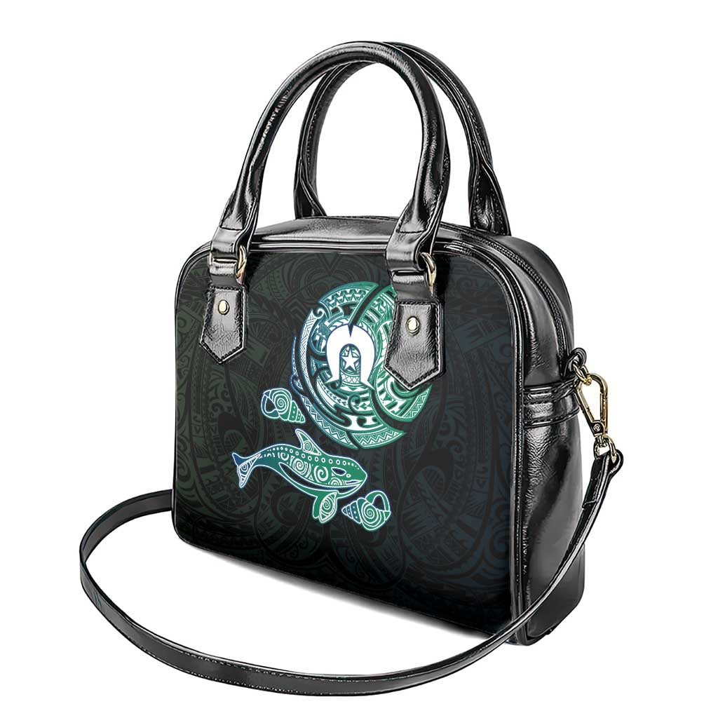 Whale and Dhari Torres Strait Islands Shoulder Handbag Deep Green Oceanic Tribal Pattern Art