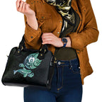 Whale and Dhari Torres Strait Islands Shoulder Handbag Deep Green Oceanic Tribal Pattern Art